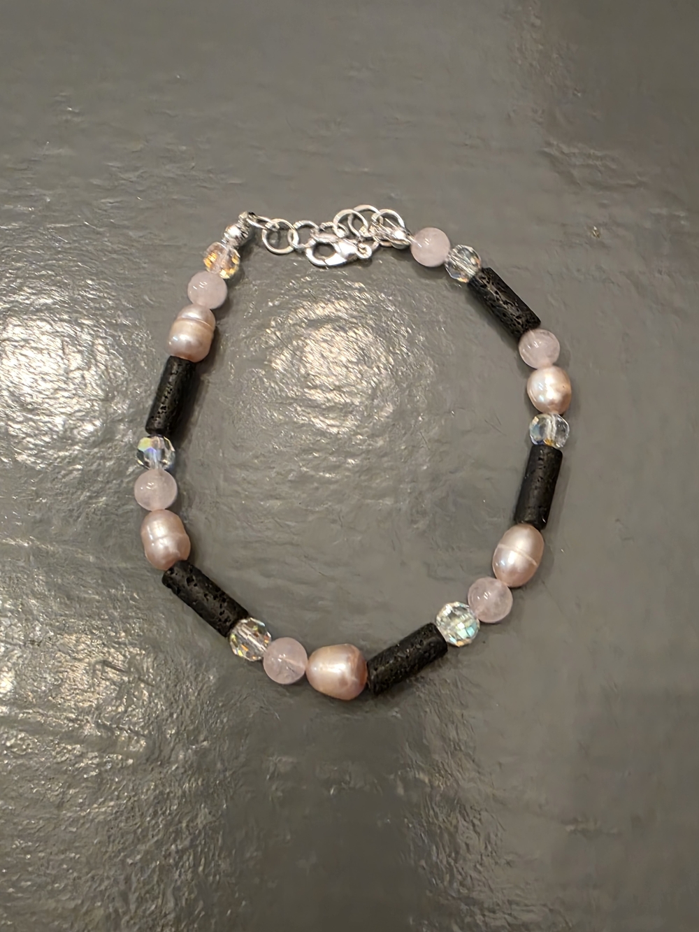 Delicate Rose Quartz & Lava Bead Women's Bracelet